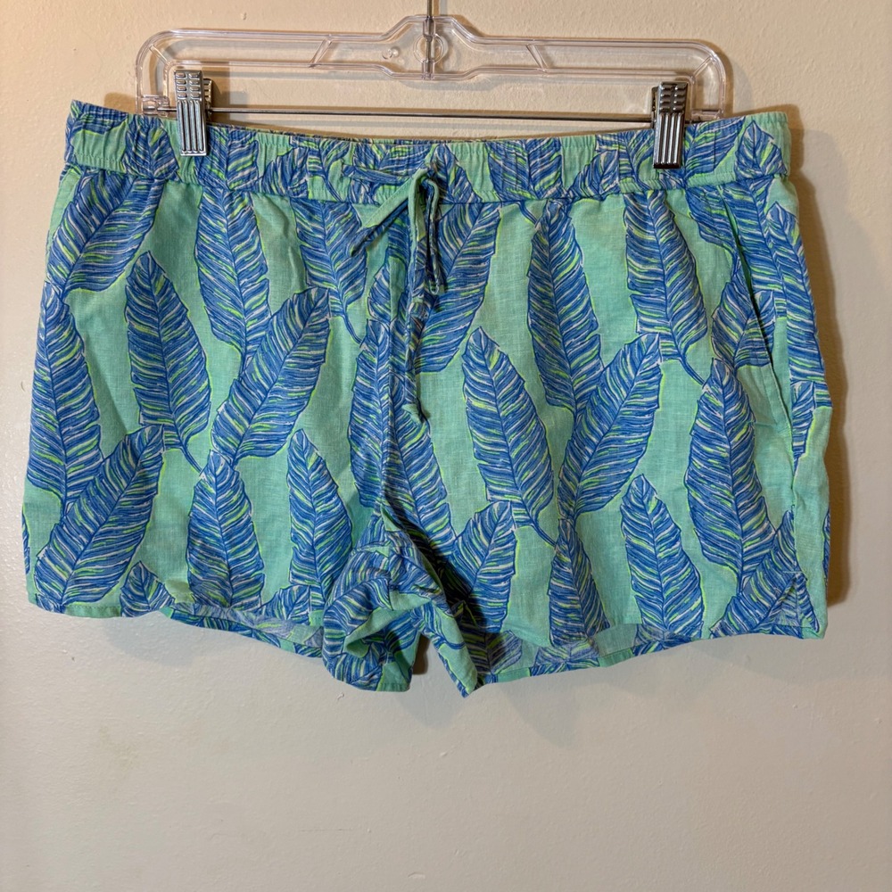 Vineyard Vines Palm Leaf Print Shorts Size Medium Green Blue